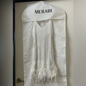 NADINE MERABI White Feathered Dress